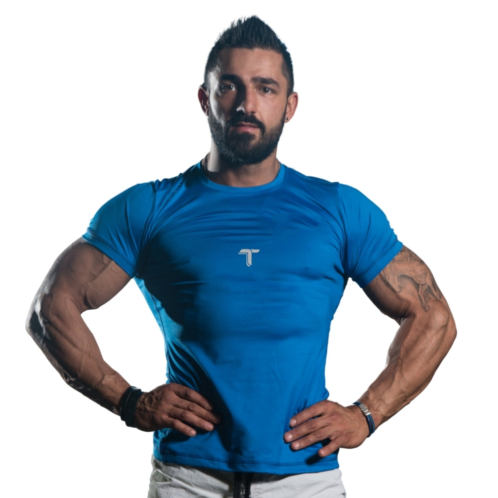 Camiseta Deportiva Hombre Azul Manga Corta I Fit Sport - At Fit Sport Colombia #