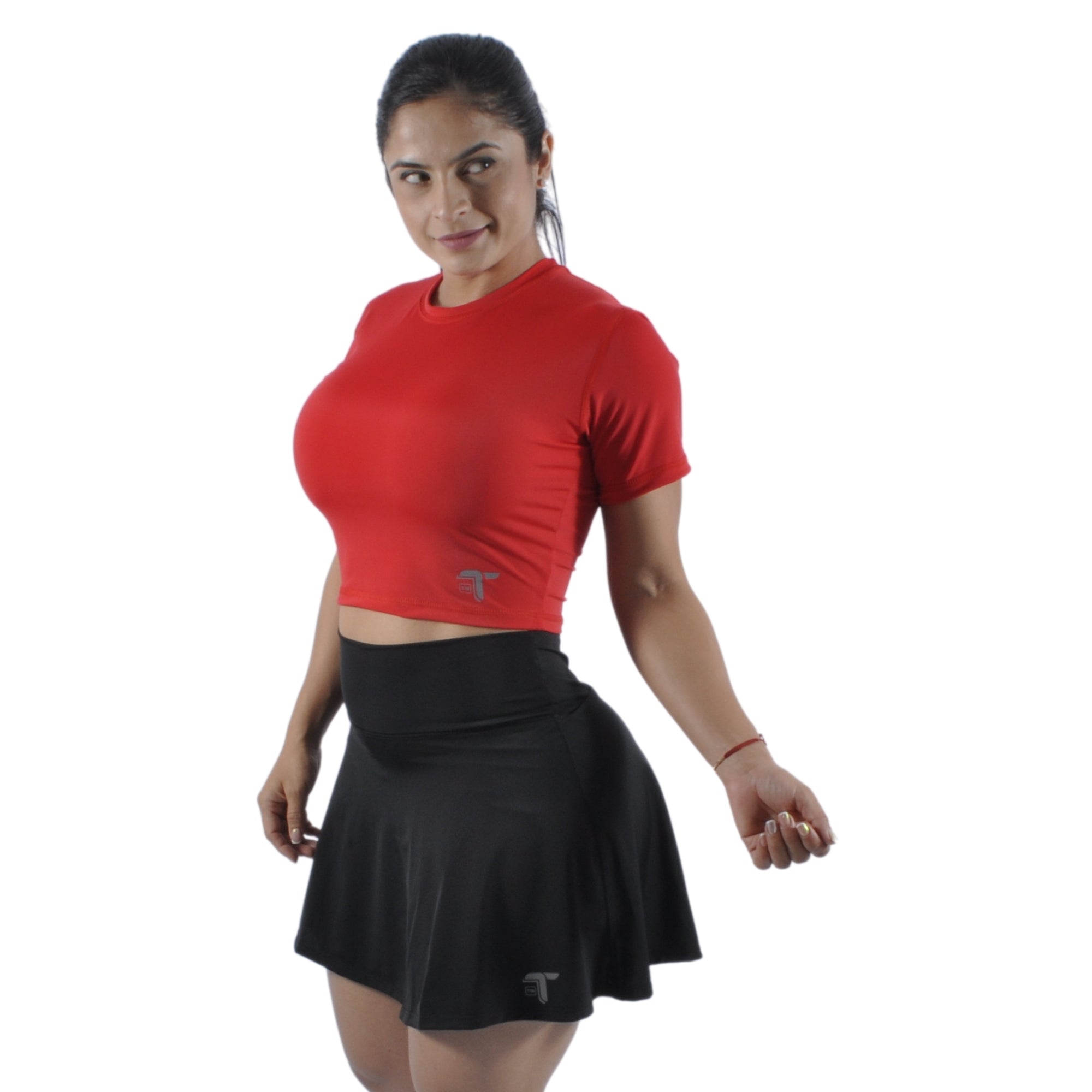 Camiseta Crop Top Mujer Manga Corta Madeira Pac I Fit Sport Roja - At Fit Sport Colombia #