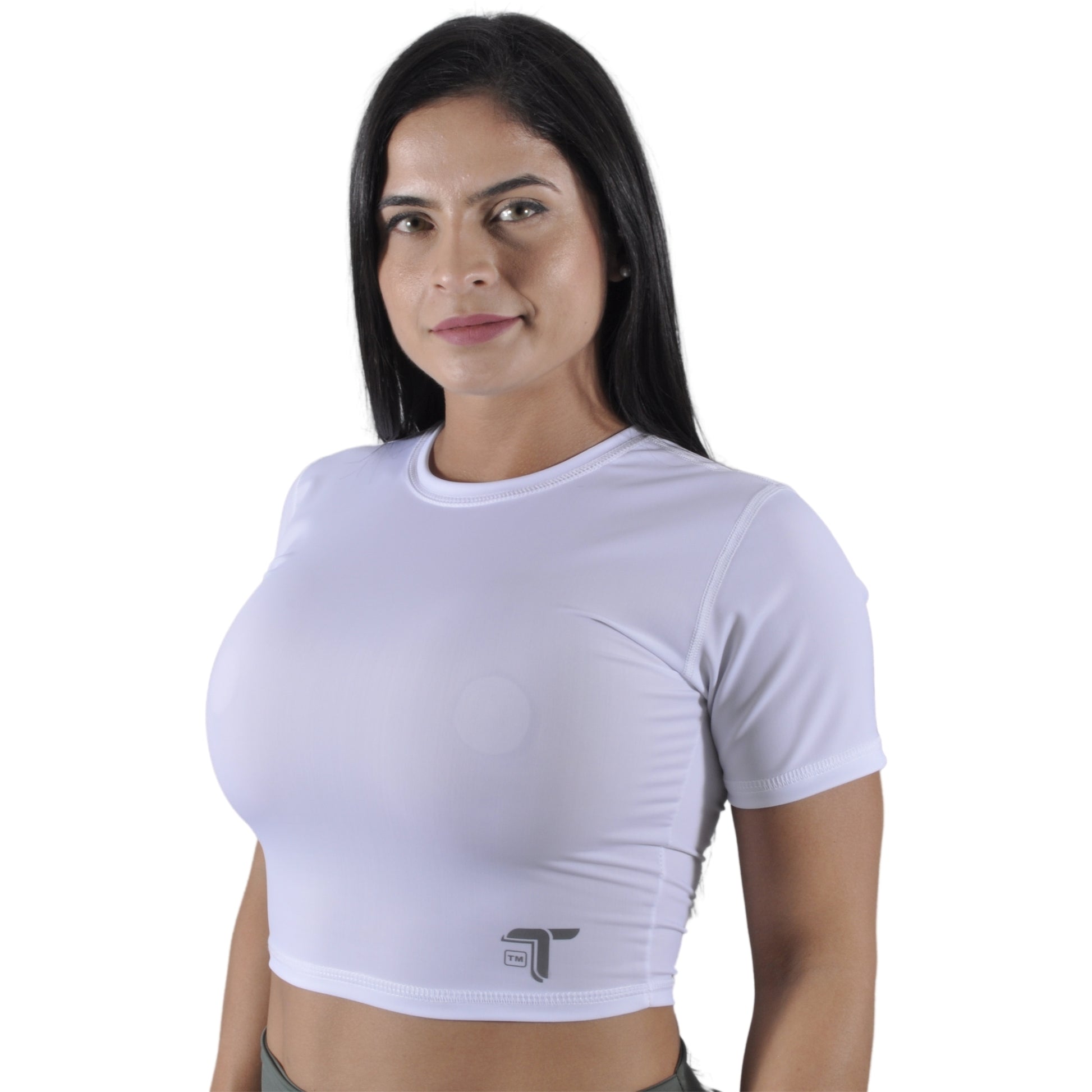 Crop top mujer manga corta Madeira Pac blanco At Fit Sport Colombia