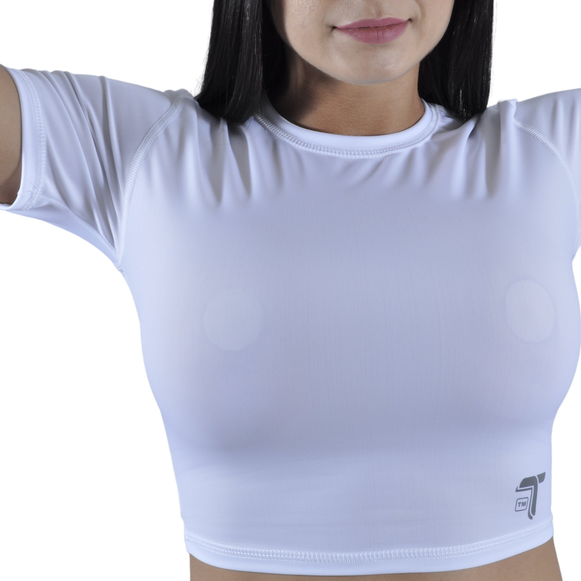 Crop top mujer manga corta Madeira Pac blanco At Fit Sport Colombia