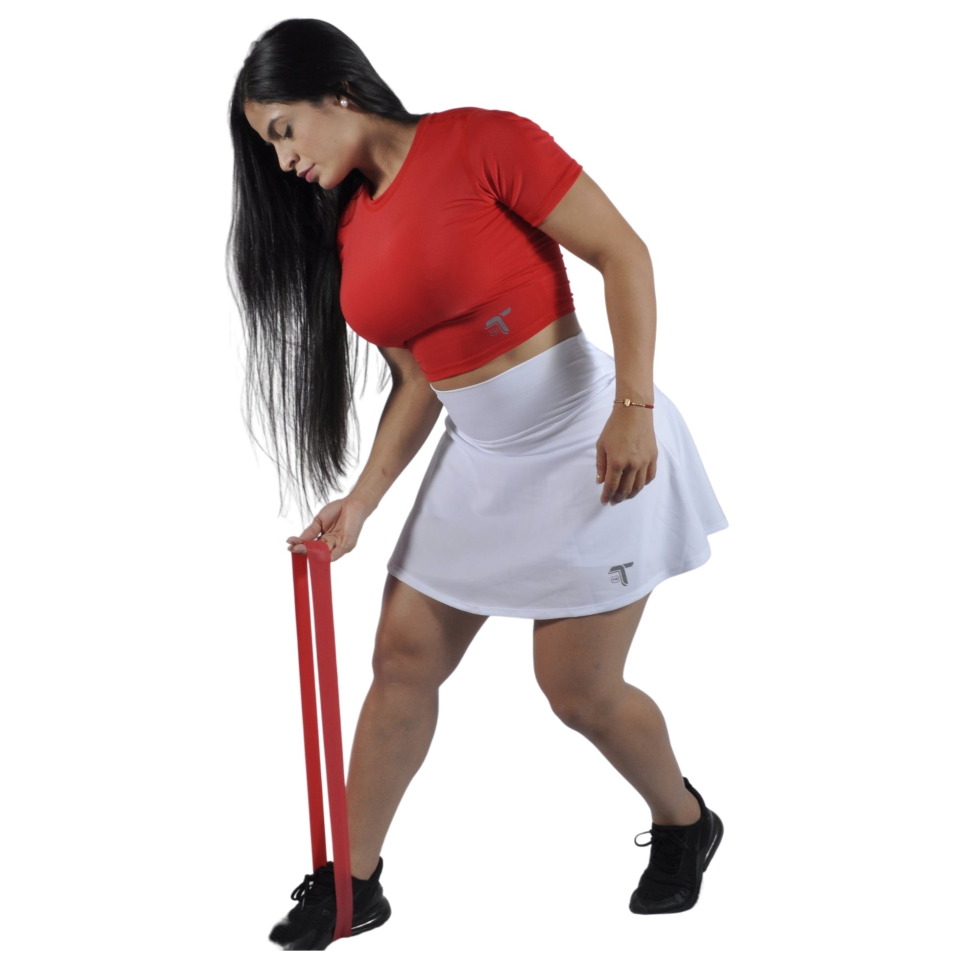 Crop top deportivo mujer manga corta Madeira rojo, vista frontal — At Fit Sport Colombia
