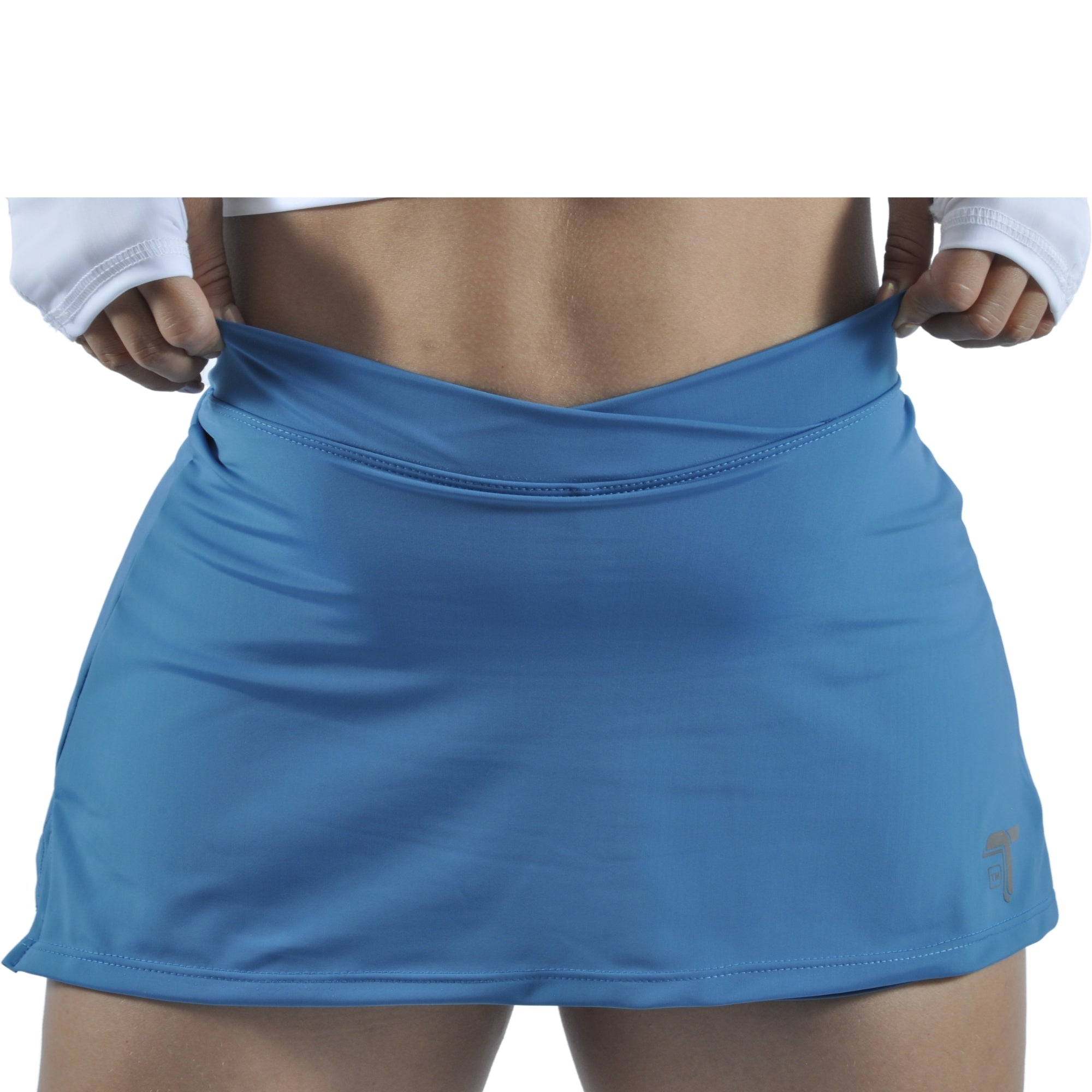 Falda Short Deportiva Pretina Cruzada Azul claro I Fit Sport - At Fit Sport Colombia #