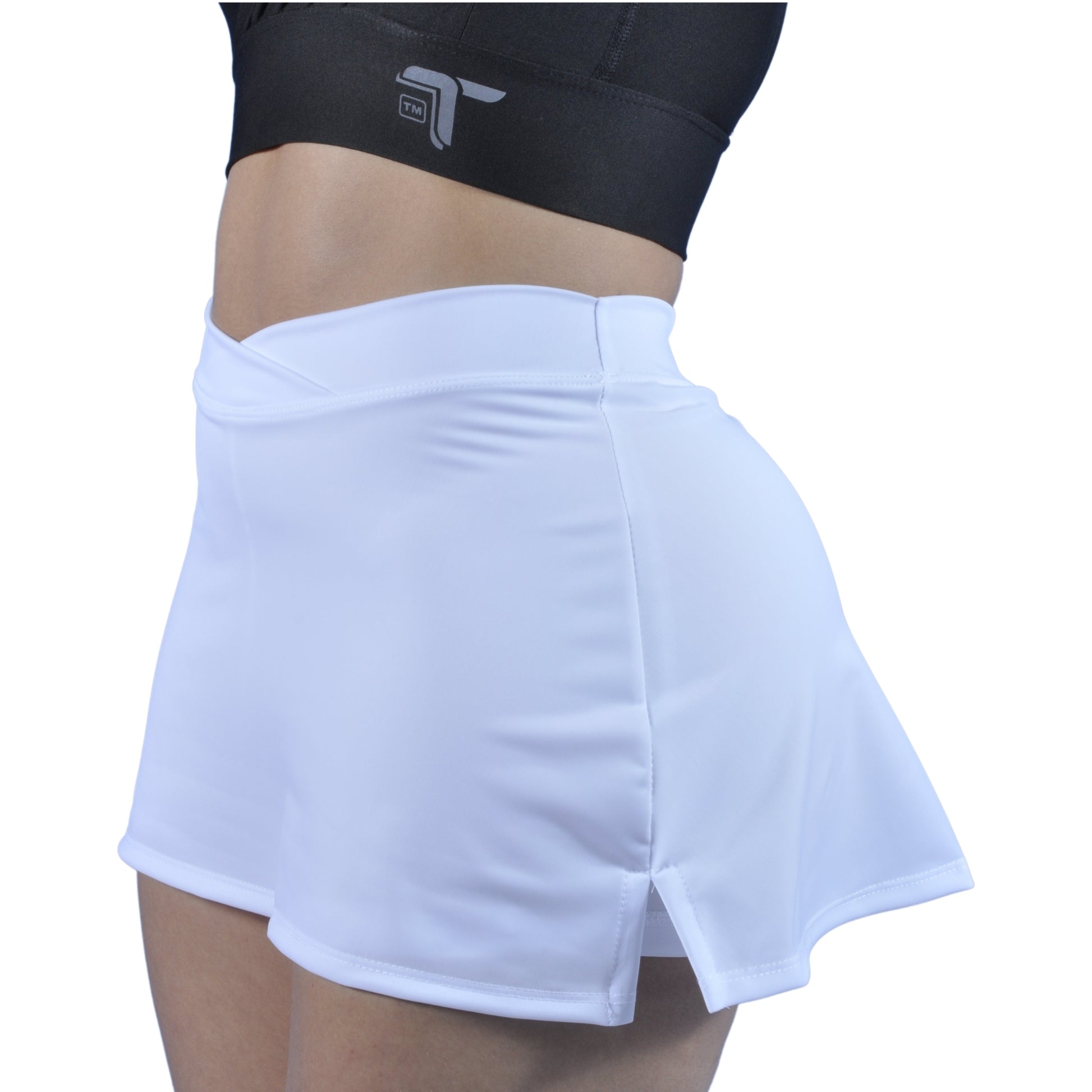 Falda Short Deportiva Pretina Cruzada I Fit Sport Blanca - At Fit Sport Colombia #