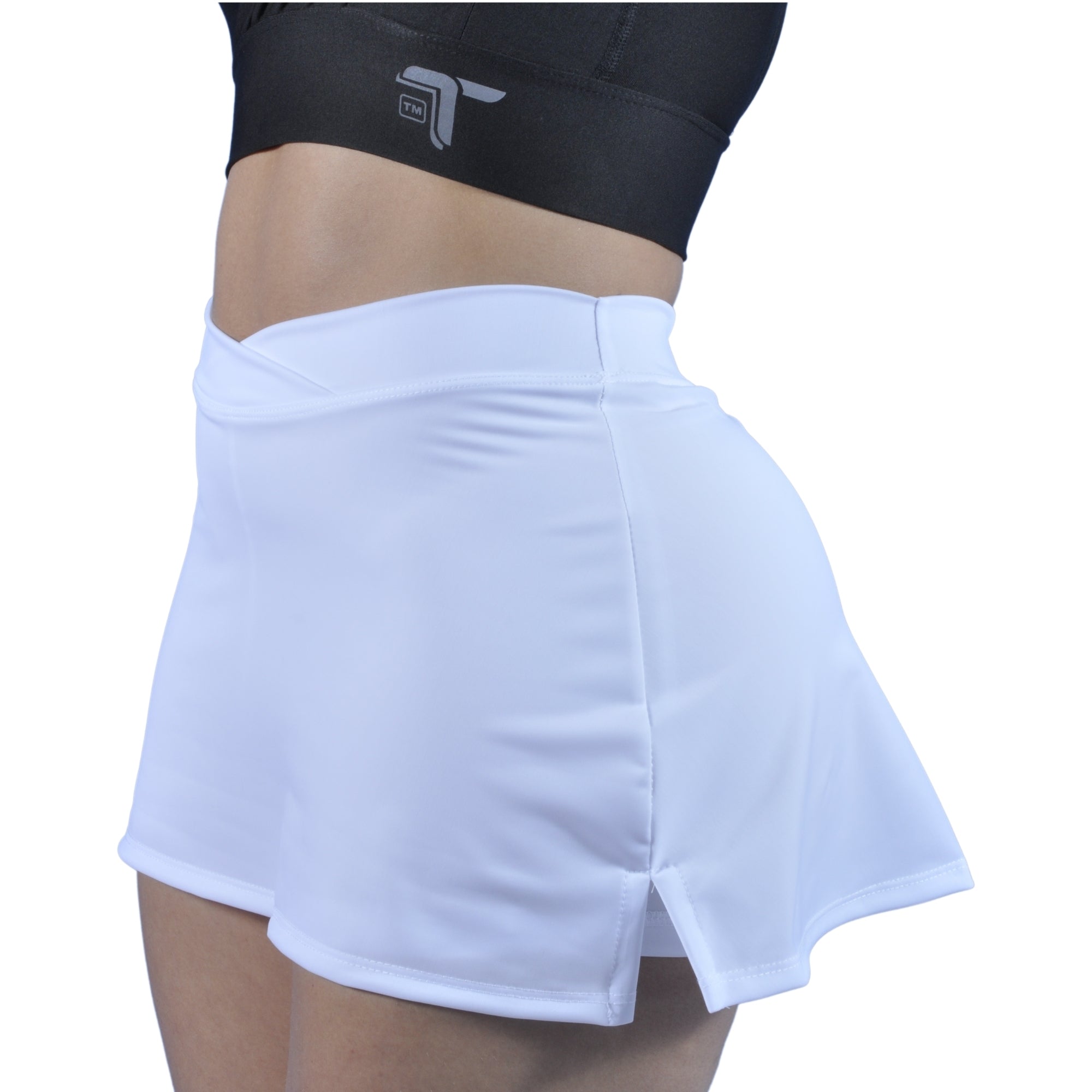 Falda Short Deportiva Pretina Cruzada I Fit Sport Blanca - At Fit Sport Colombia #