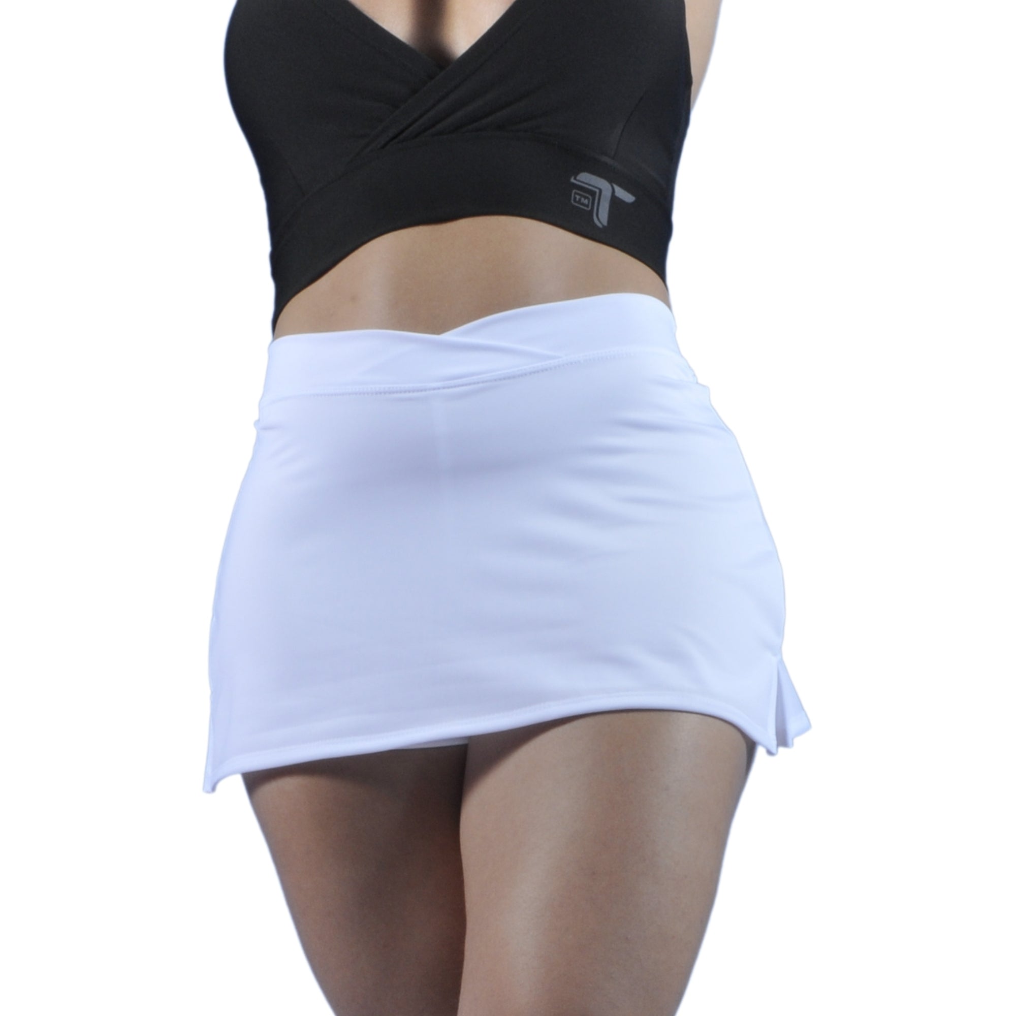 Falda Short Deportiva Pretina Cruzada I Fit Sport Blanca - At Fit Sport Colombia #