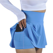 Falda short deportiva Ventalle azul claro con bolsillo lateral At Fit Sport Colombia