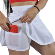 Falda short deportiva Ventalle blanca con bolsillo lateral At Fit Sport Colombia