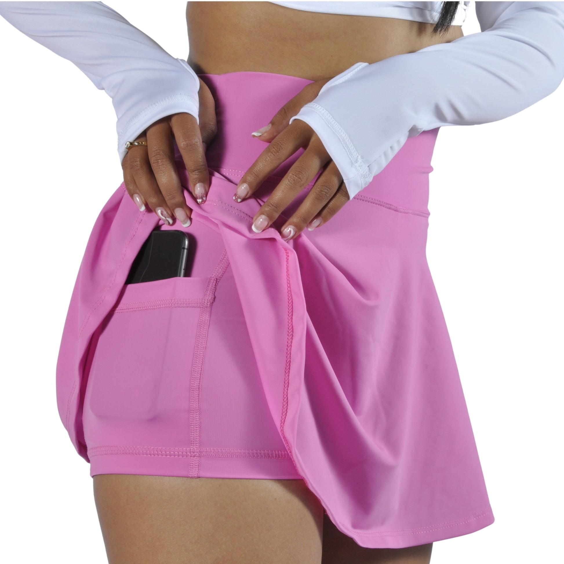Falda short deportiva Ventalle rosada con bolsillo lateral At Fit Sport Colombia
