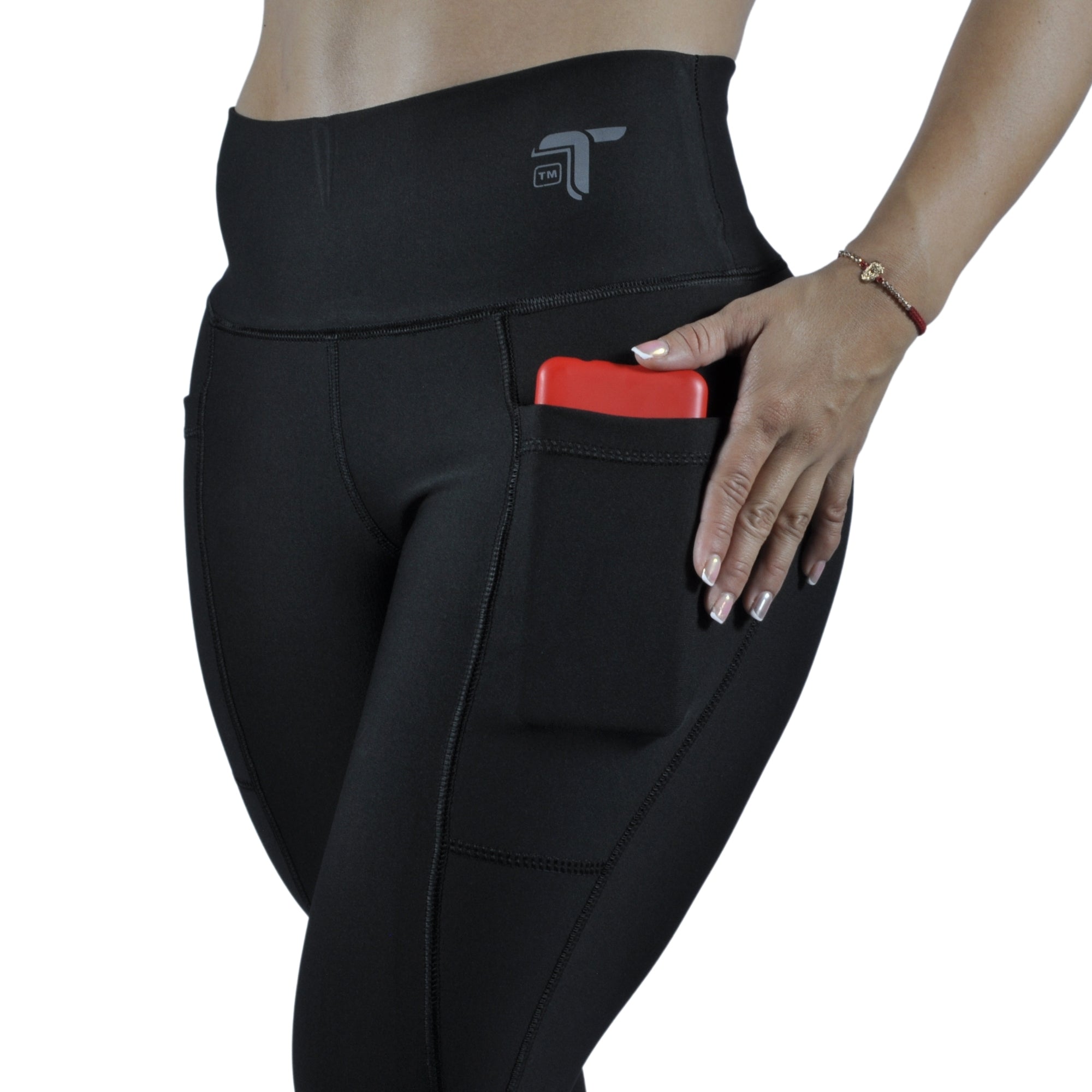 Leggins deportivo mujer bolsillo lateral negro pretina alta At Fit Sport Colombia