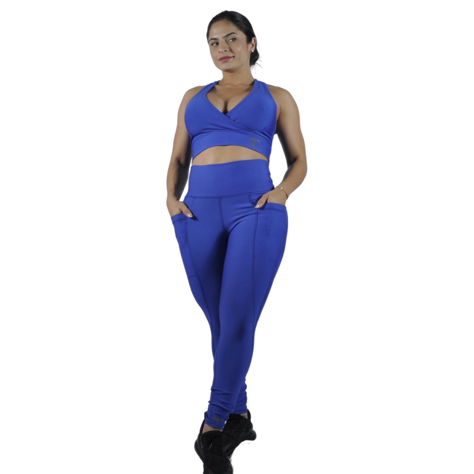 Leggins deportivo mujer bolsillo lateral azul rey At Fit Sport Colombia