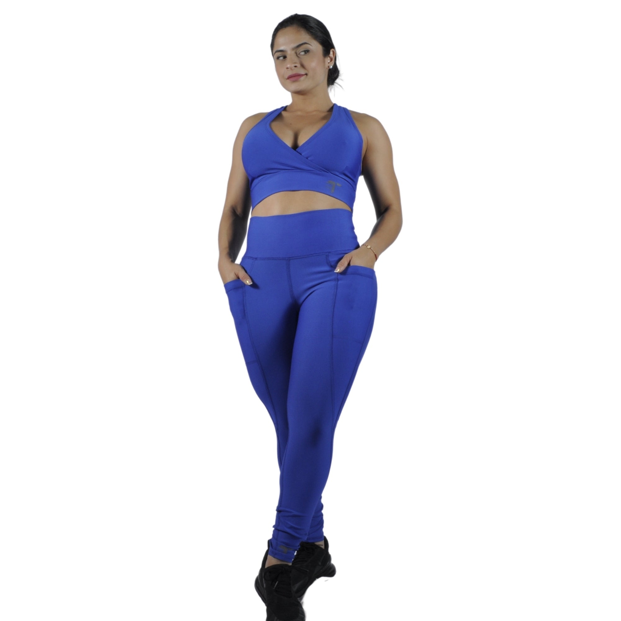 Leggins deportivo mujer bolsillo lateral azul rey At Fit Sport Colombia