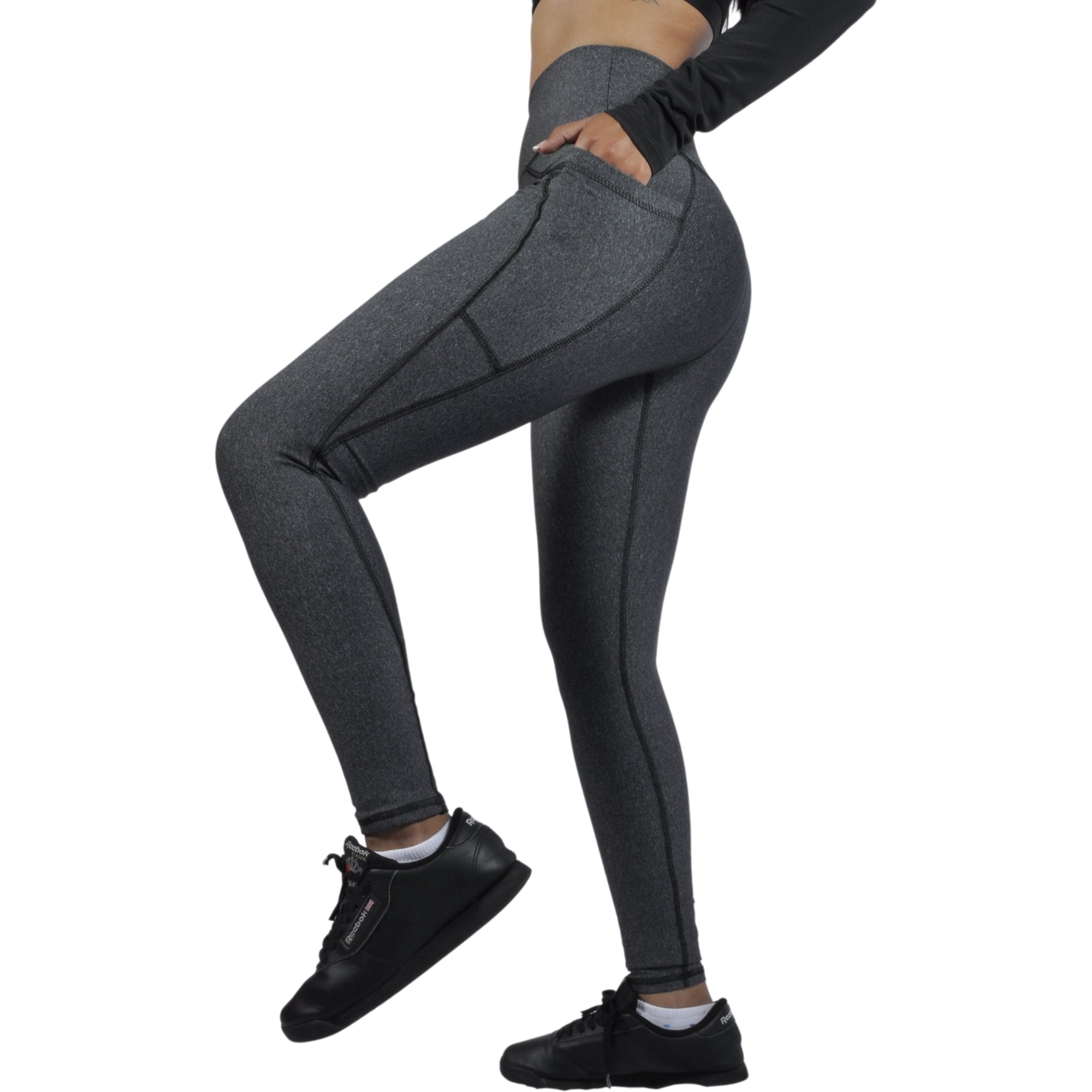 Leggins Deportivo Mujer - Bolsillo Lateral Tuacol Gris Jaspeado - At Fit Sport Colombia #