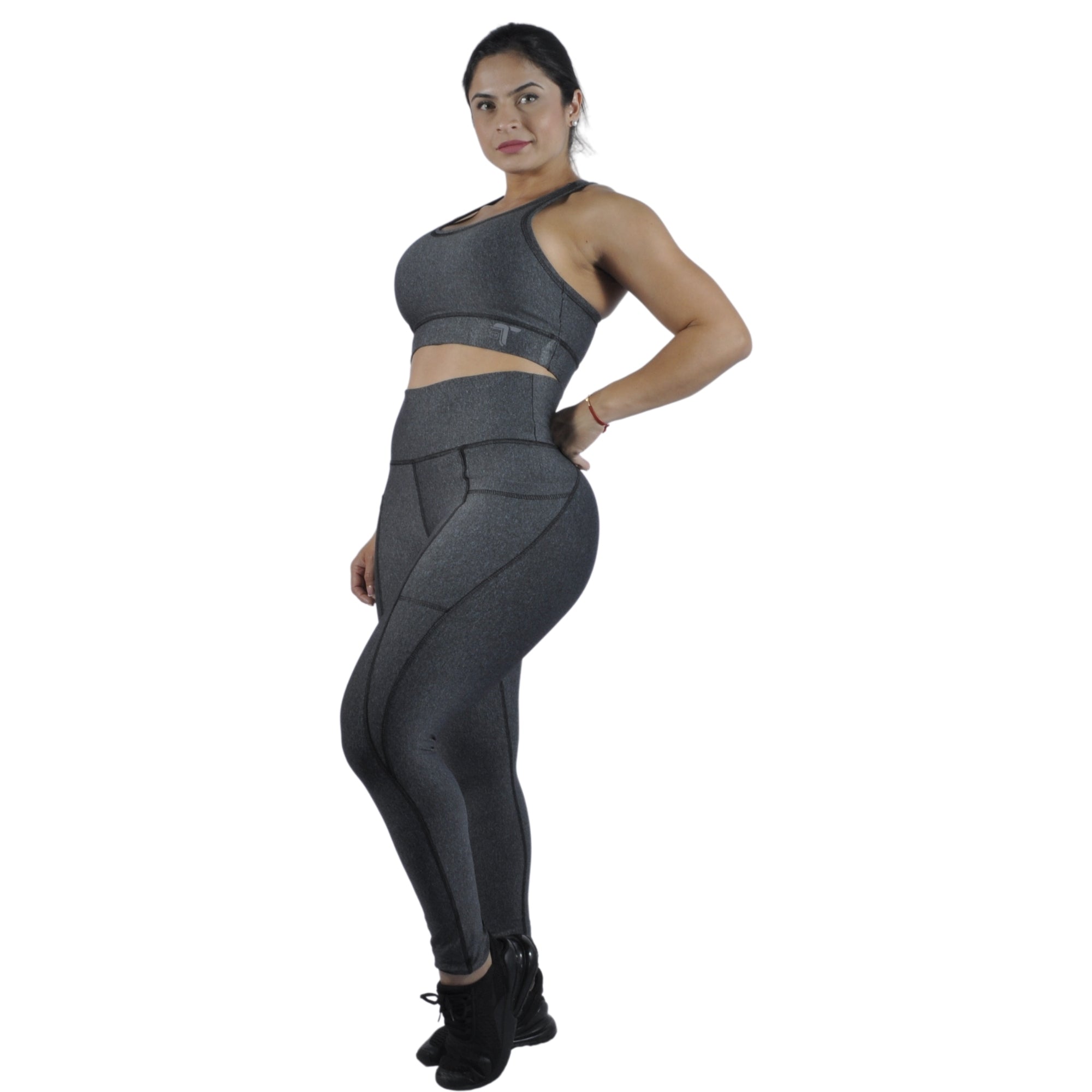 Leggins Deportivo Mujer - Bolsillo Lateral Tuacol Gris Jaspeado - At Fit Sport Colombia #