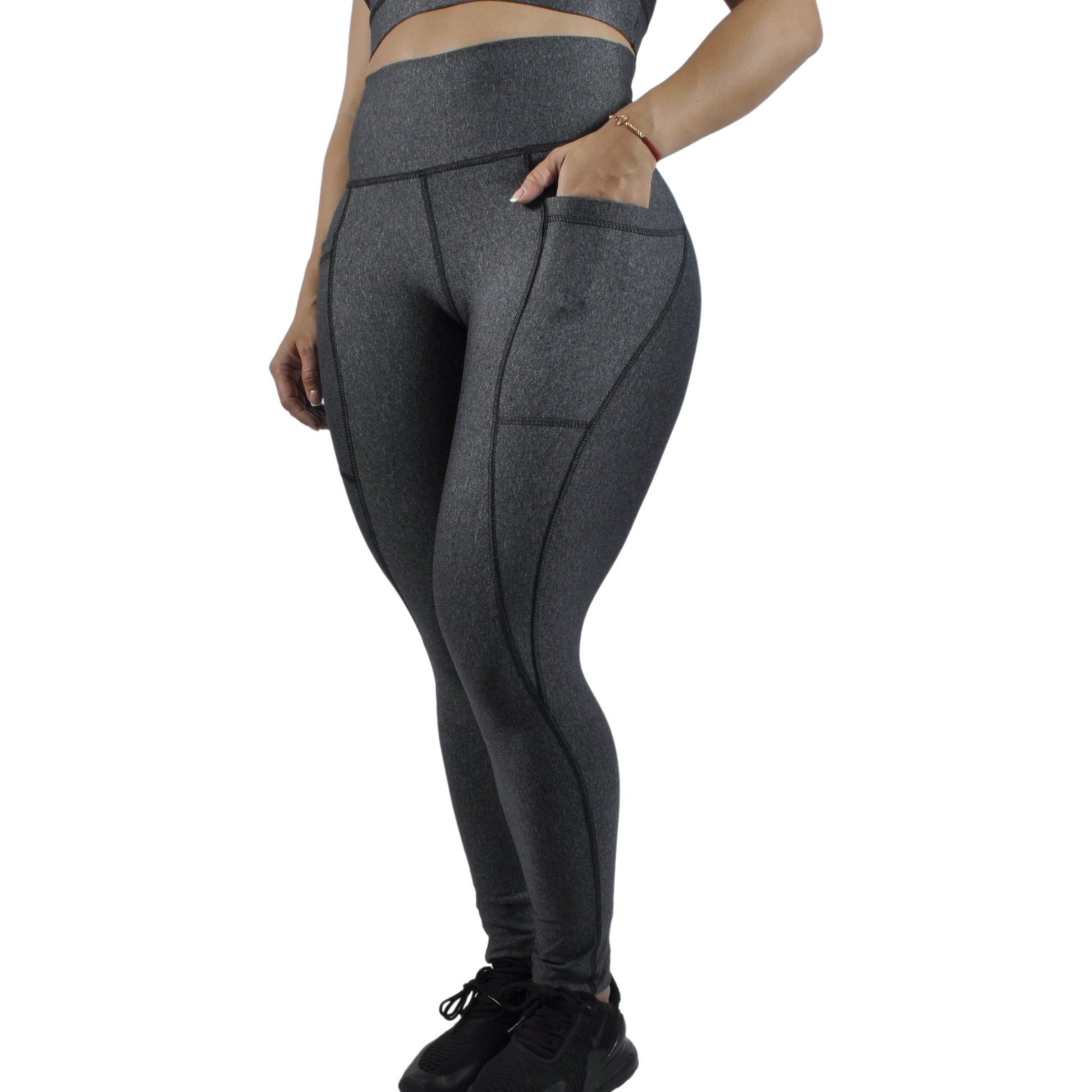 Leggins Deportivo Mujer - Bolsillo Lateral Tuacol Gris Jaspeado - At Fit Sport Colombia #