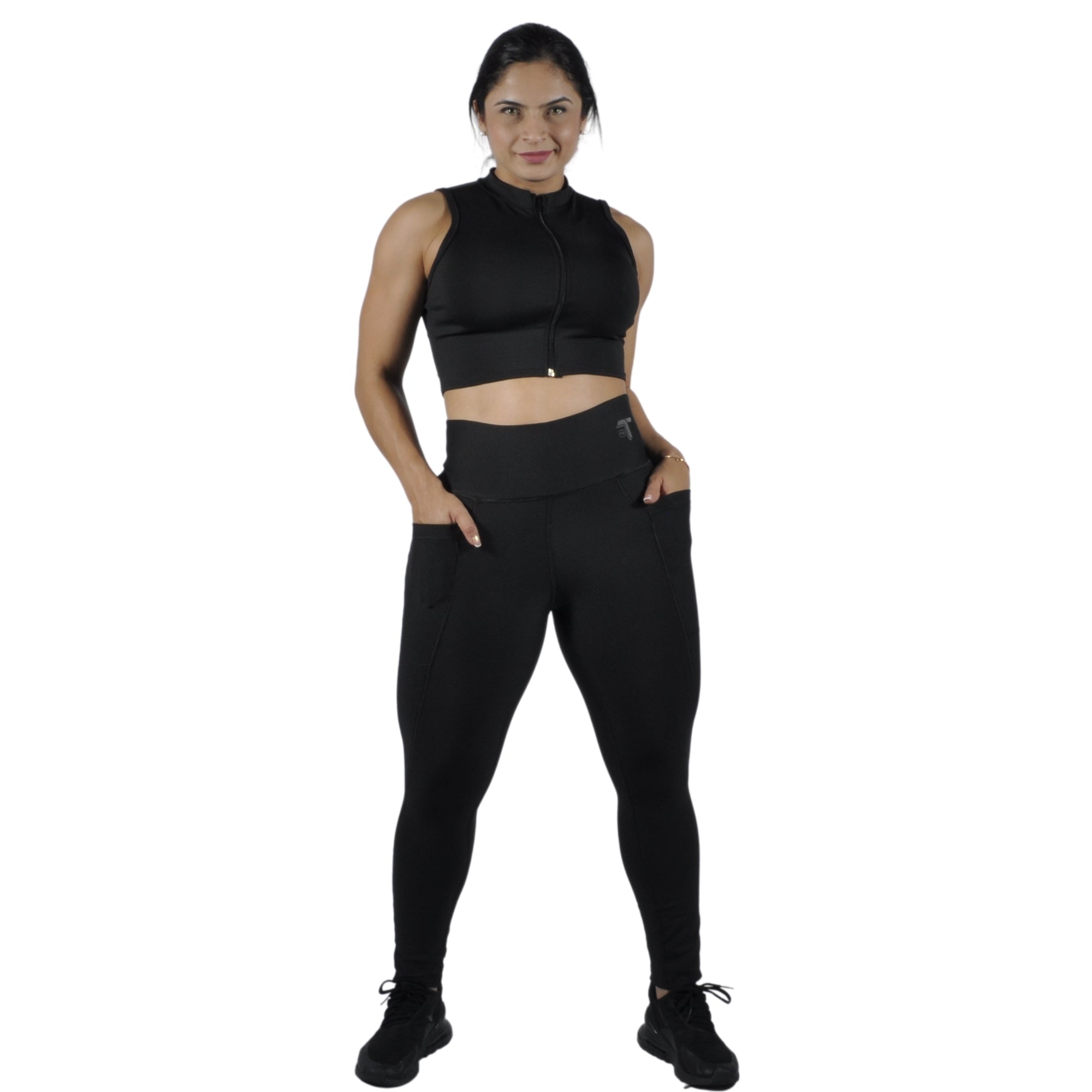 Leggins Deportivo Mujer - Bolsillo Lateral Tuacol Negro - At Fit Sport Colombia #
