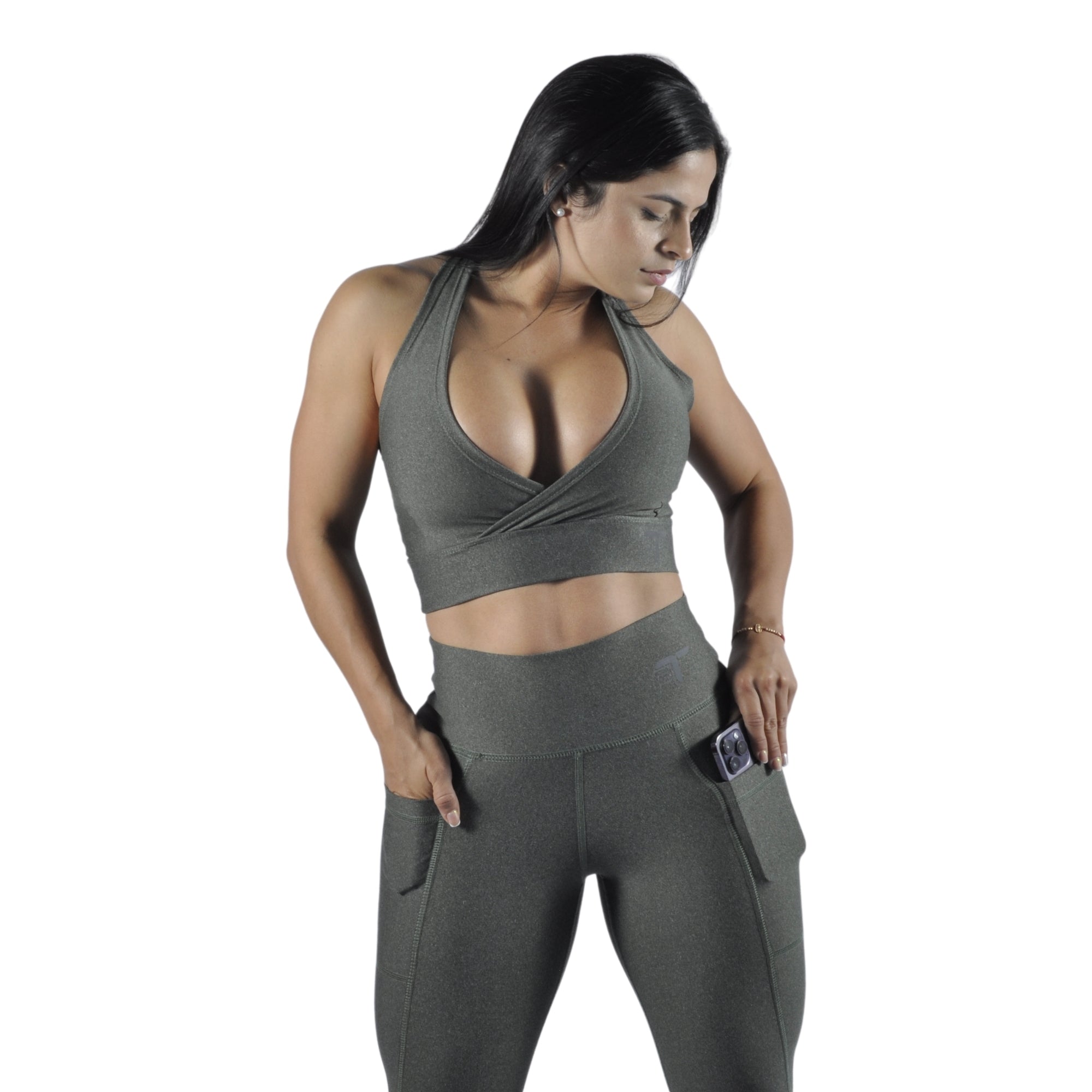 Leggins Deportivo Mujer - Bolsillo Lateral Tuacol Verde Jaspeado - At Fit Sport Colombia #