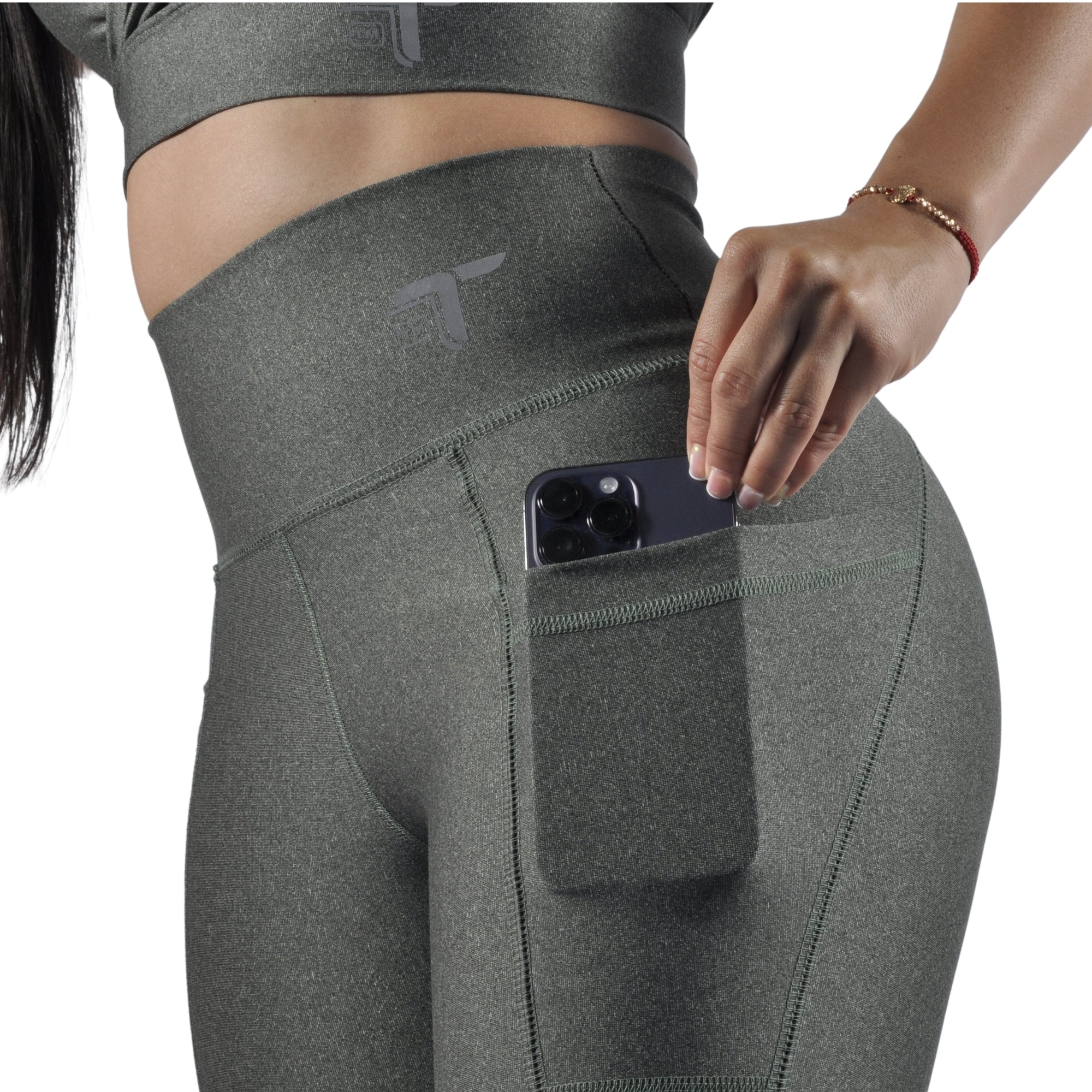 Leggins Deportivo Mujer - Bolsillo Lateral Tuacol Verde Jaspeado - At Fit Sport Colombia #