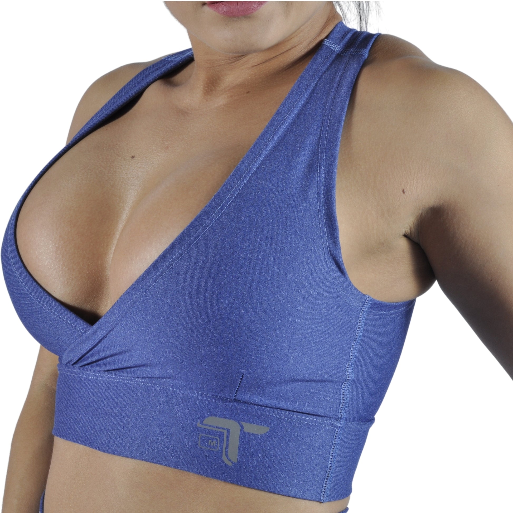 Top Deportivo Mujer - Tirantes Cruzados Ibis I Fit Sport Azul Jaspe - At Fit Sport Colombia #