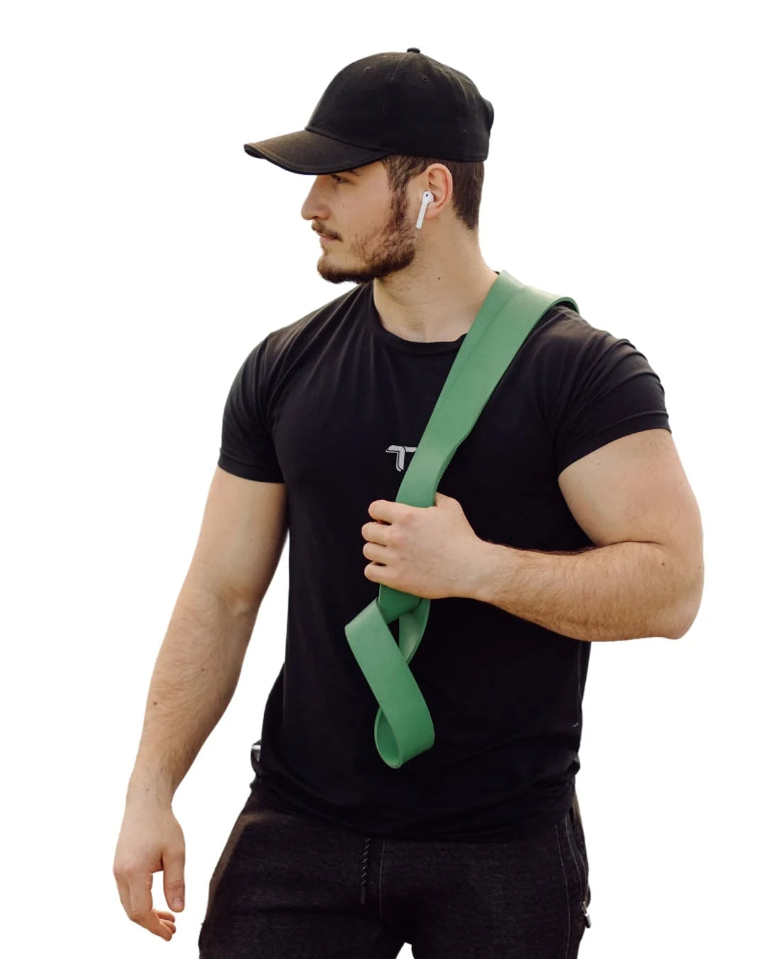 Camiseta Deportiva Hombre Manga Corta: negro modelo lateral — At Fit Sport Colombia