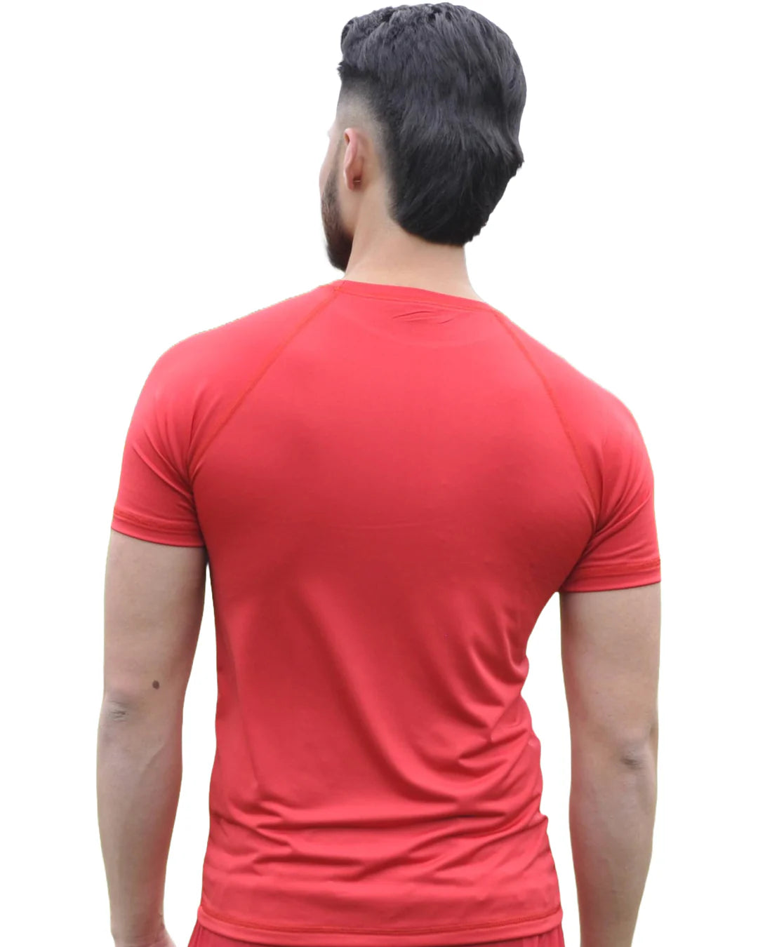 Camiseta Deportiva Hombre Manga Ranglan Transpirable: rojo posterior — At Fit Sport Colombia