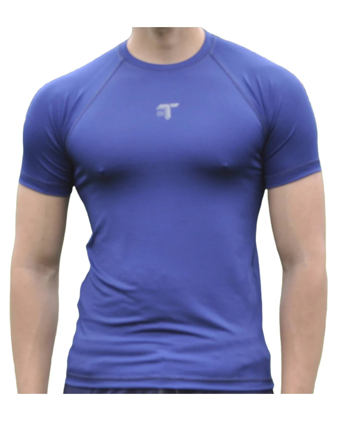Camiseta Deportiva Hombre Manga Ranglan Transpirable: azul frontal — At Fit Sport Colombia