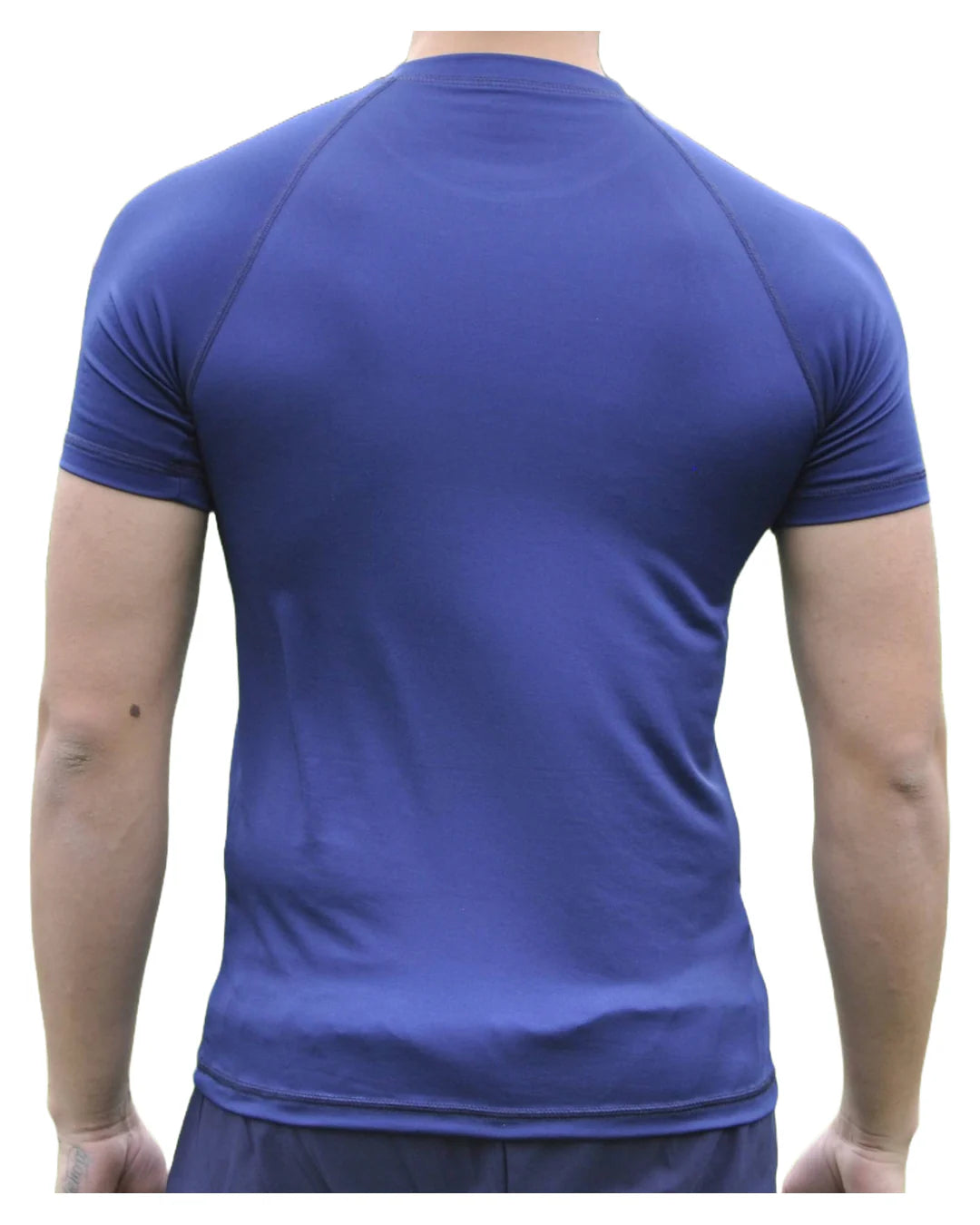 Camiseta Deportiva Hombre Manga Ranglan Transpirable: azul posterior — At Fit Sport Colombia