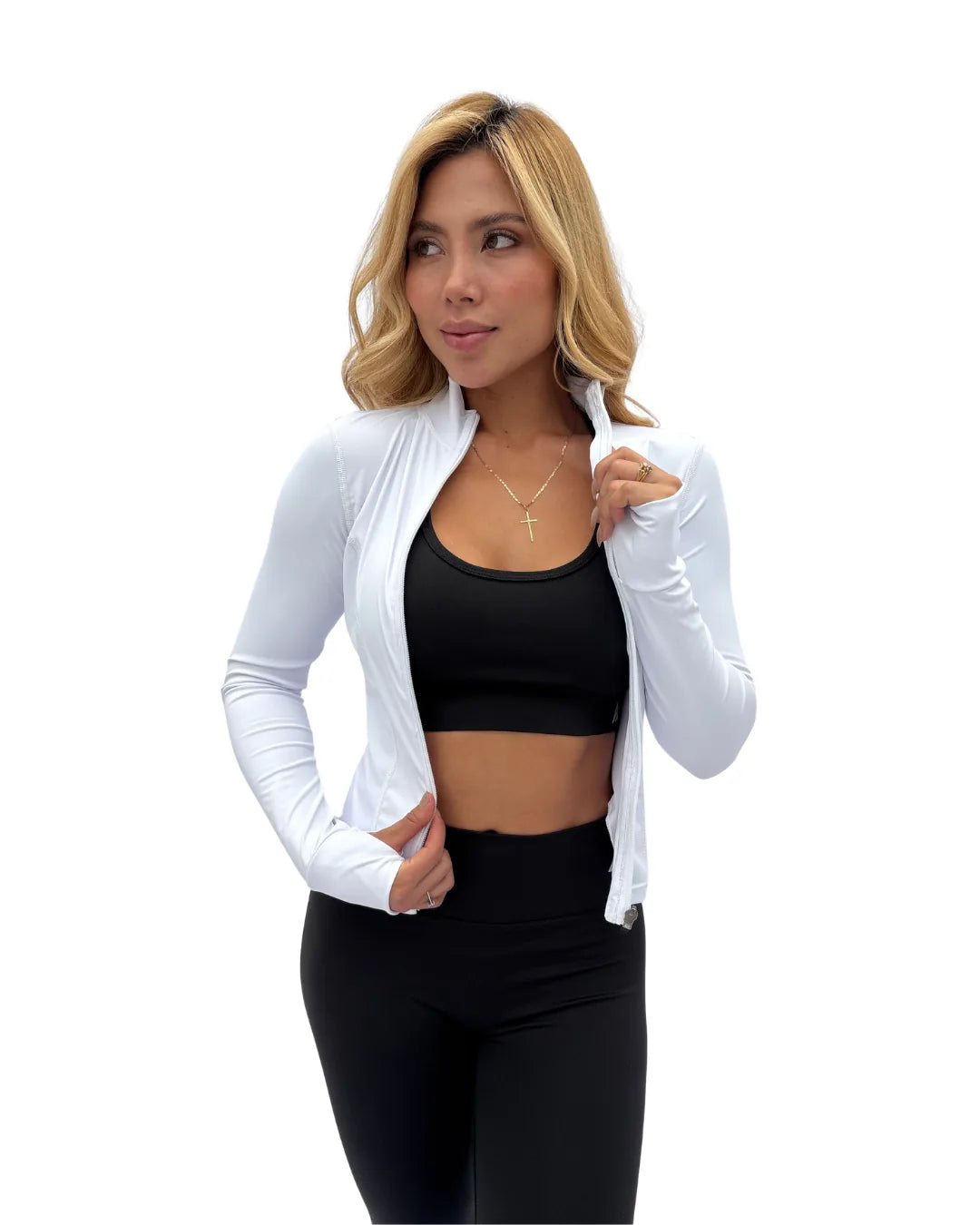 Chaqueta deportiva mujer Elipse blanca para tenis y gym - At Fit Sport Colombia