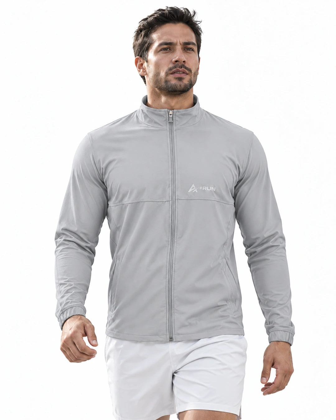 Chaqueta deportiva hombre Sport-Sec gris perla para running y gimnasio – At Fit Sport Colombia