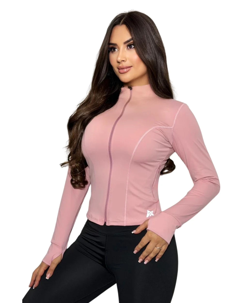 Chaqueta deportiva mujer slim fit, detalle del ajuste — At Fit Sport Colombia