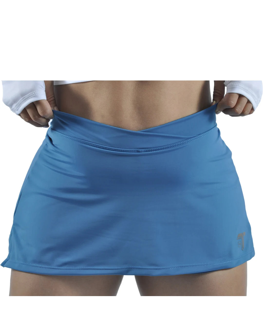 Falda Short Deportiva 2 en 1 Pretina Cruzada: azul celeste short interior — At Fit Sport Colombia