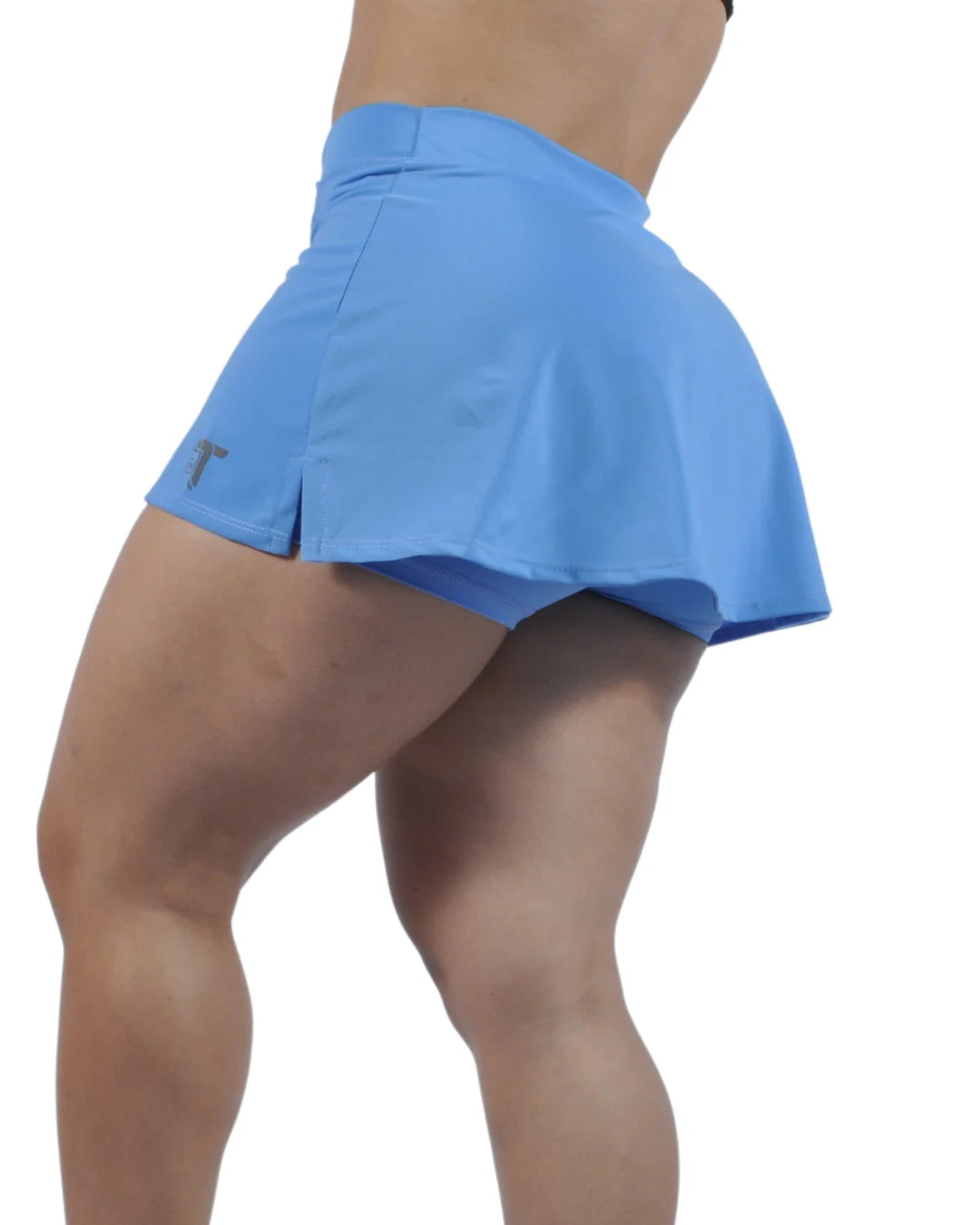 Falda Short Deportiva 2 en 1 Pretina Cruzada: azul celeste lateral — At Fit Sport Colombia