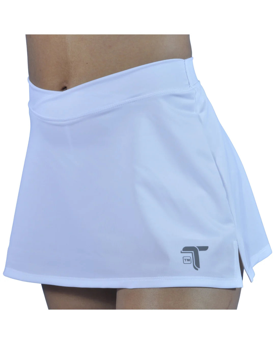 Falda Short Deportiva 2 en 1 Pretina Cruzada: blanco frontal — At Fit Sport Colombia