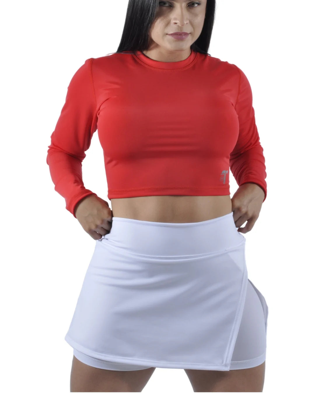 Falda Short Deportiva Inca 2 en 1 para Tenis y Pádel: blanco modelo frontal — At Fit Sport Colombia