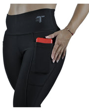 Leggings Deportivos Mujer Squat Proof con Bolsillos Laterales: negro detalle bolsillo — At Fit Sport Colombia
