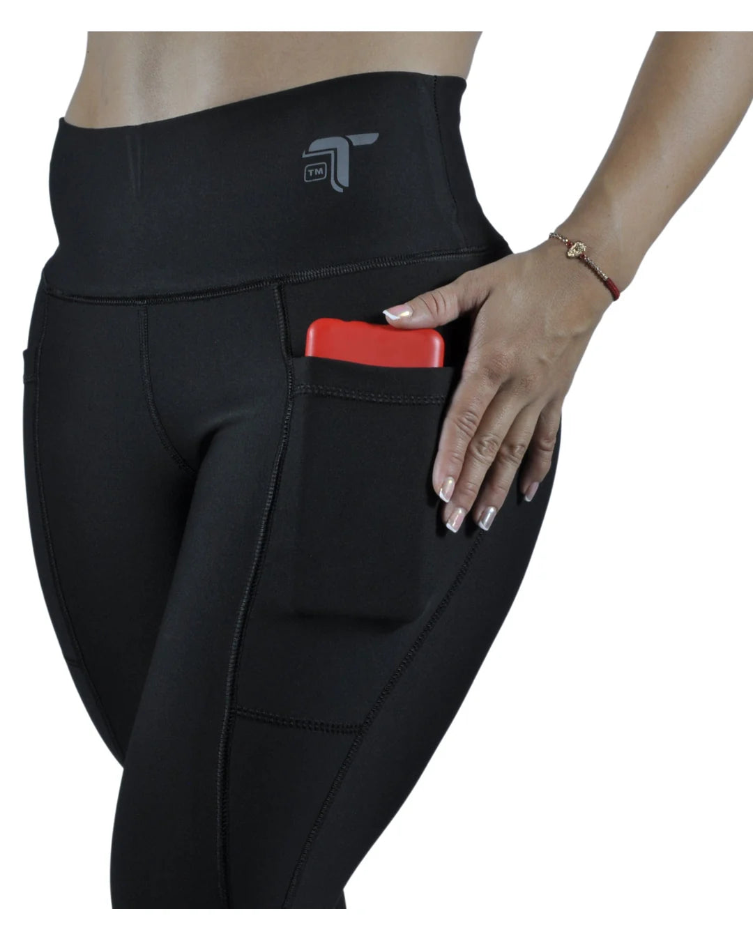 Leggings Deportivos Mujer Squat Proof con Bolsillos Laterales: negro detalle bolsillo — At Fit Sport Colombia