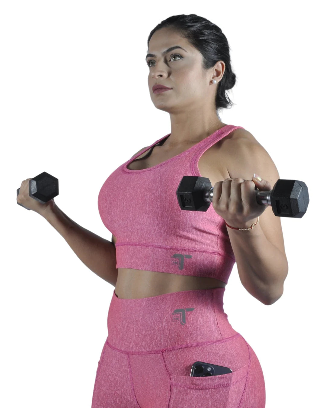 Leggings Deportivos Mujer Squat Proof con Bolsillos Laterales: rosado look modelo — At Fit Sport Colombia