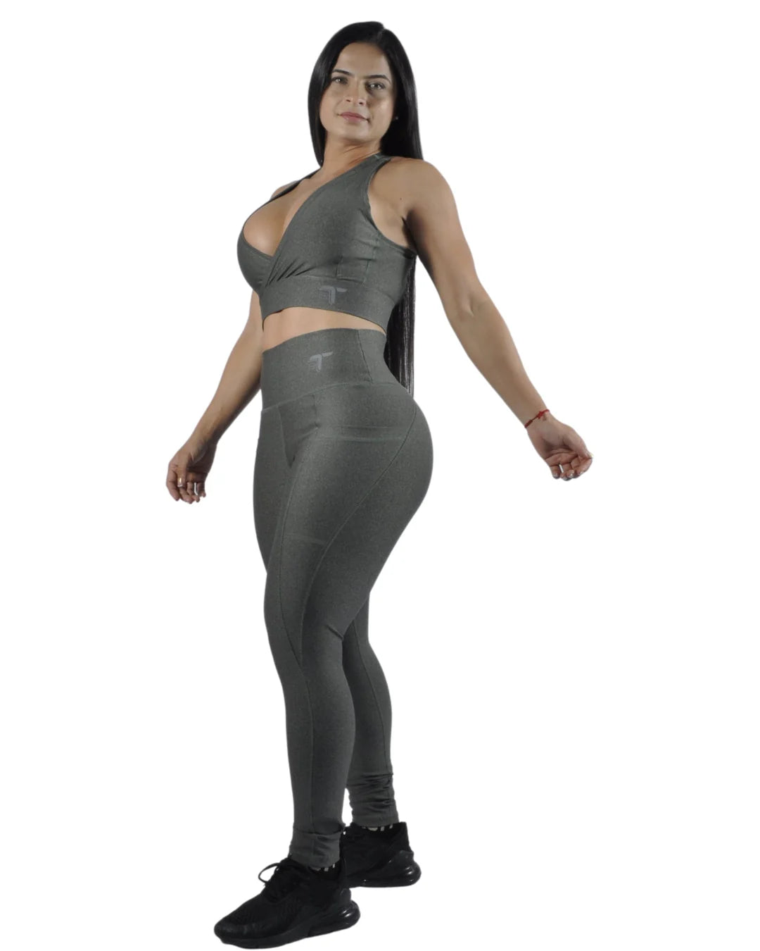 Leggings Deportivos Mujer Squat Proof con Bolsillos Laterales: verde look completo — At Fit Sport Colombia
