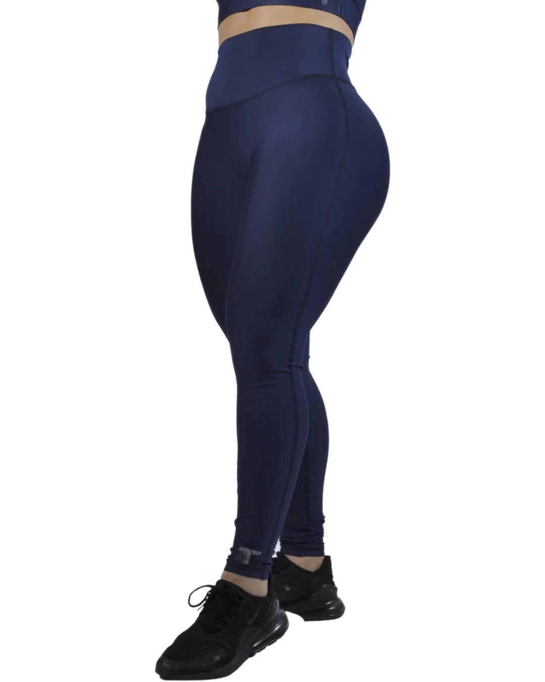 Leggings Deportivos Mujer Cacique Pretina Curva Alta: azul oscuro vista lateral — At Fit Sport Colombia