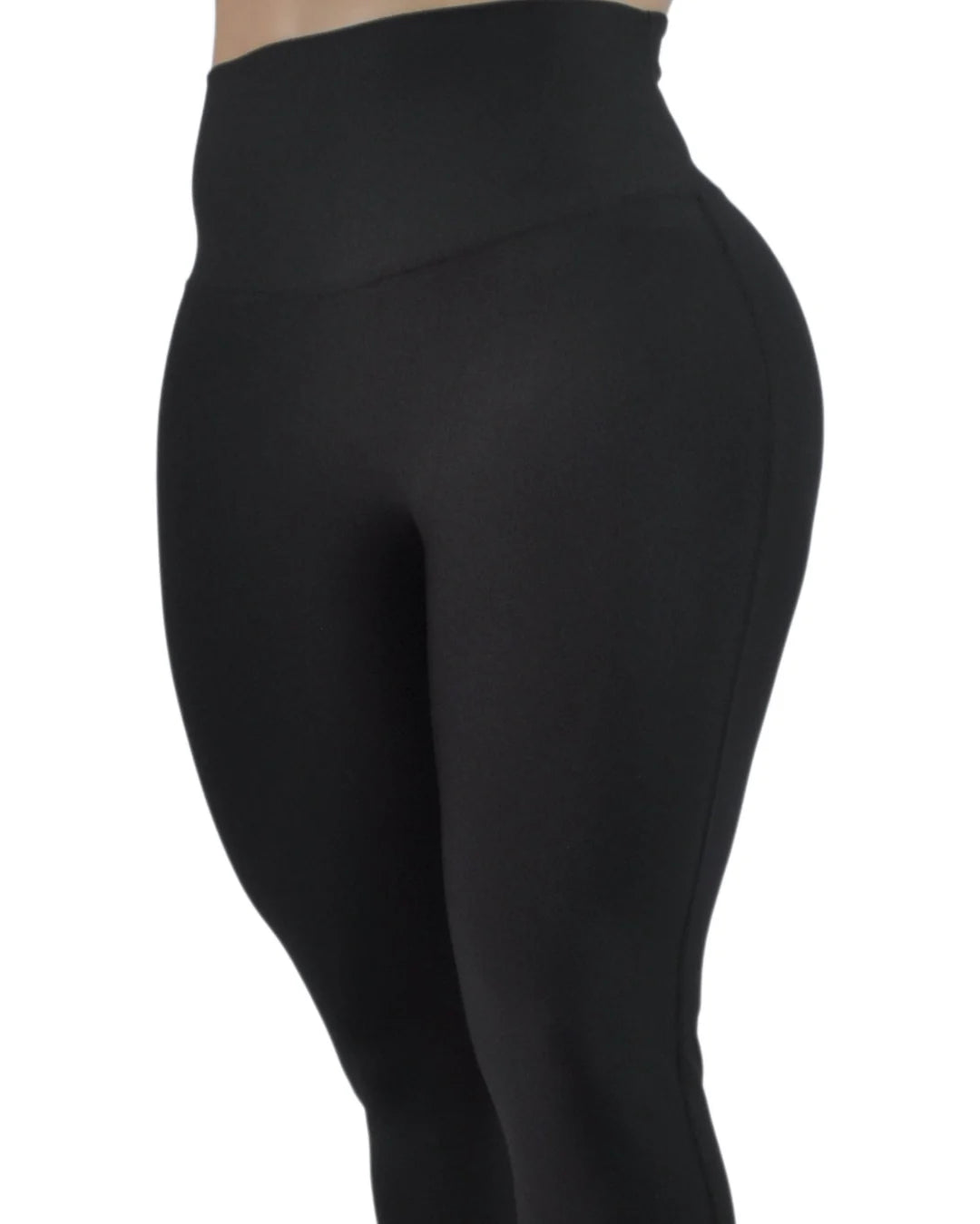 Leggings Deportivos Mujer Cacique Pretina Curva Alta: negro vista lateral — At Fit Sport Colombia
