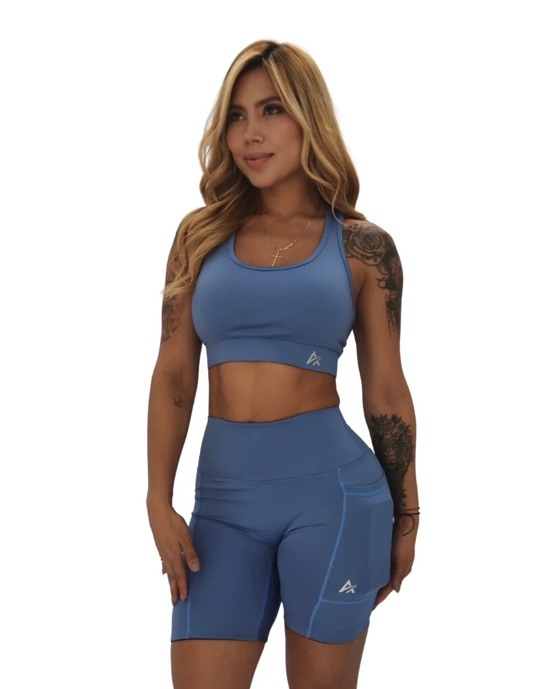 Short Sprint incluido en el conjunto deportivo mujer azul claro - At Fit Sport Colombia